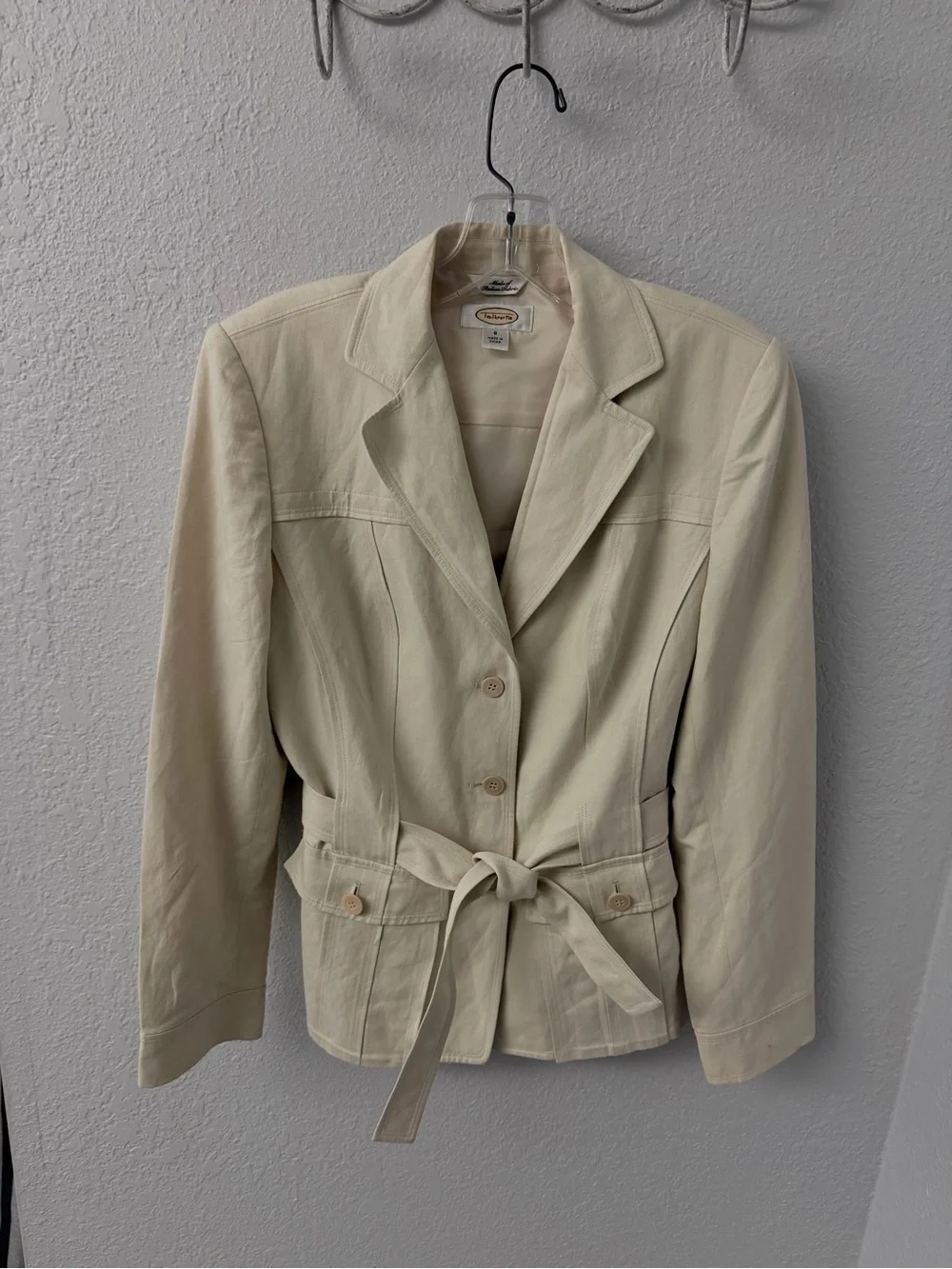 Talbots Cream Italian Blend Tie-Waist Blazer Size 6